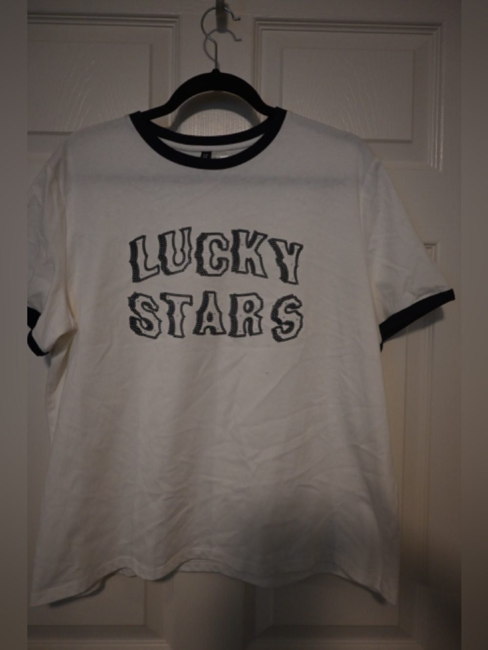 Divided White Tee with Black Ringer Collar